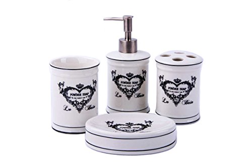 GMMH - Juego de accesorios para baño (cerámica), diseño de corazón, cerámica, morado, 4 er Set