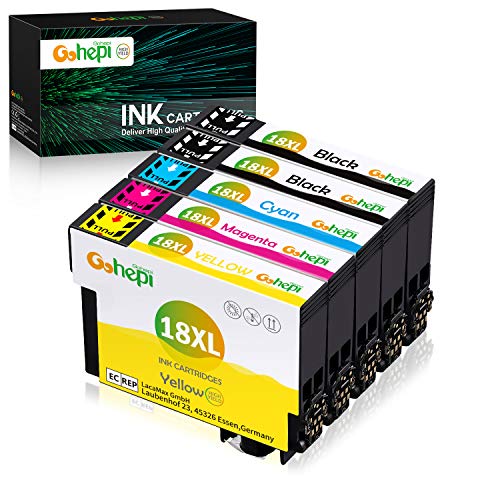 Gohepi 5 Multipack 18 XL Alta Capacidad Cartuchos de tinta Compatible para Epson 18 18XL con Epson Expression Home XP-225 XP-215 XP-205 XP-322 XP-312 XP-405 XP-412 XP-422 XP-425 XP-302 XP-305 XP-315