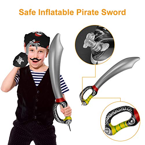 GOLRISEN Accesorios Piratas para Niños 30 unids Incluye Parche Pirata Espadas Hinchable Bandanas Barbas Postizas Pendientes y Garfios, Accesorios para Disfrazarse de Piratas, para Halloween y Carnaval