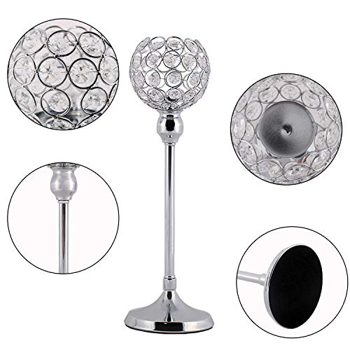 GoMaihe Candelabro de Cristal Conjunto de 2, 32 / 37cm Candelabro Bar Vela Candelabro Decorativo de Metal Alto para Velas Cilíndricas, Candelabro Vintage Decoración Boda Cumpleaños de Navidad, Plata