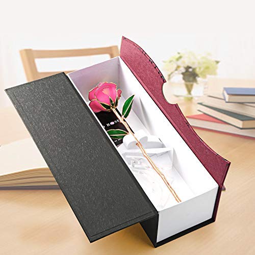 Gomyhom Rosa 24K, Rosa de Oro Chapada en Oro con Caja de Regalo para Madre para Amor en el Día de San Valentín para Aniversario para Amigos como Un Regalo de Cumpleaños (Rosa)