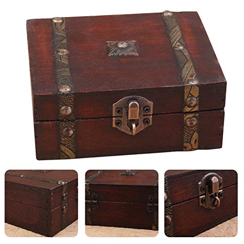Goodevening Caja De Madera Cofre del Estilo Vintage Hecha A Mano - Cofre Pequeño De Madera, Cinturón De Cuero Doble Patrón Caja Pequeña Candado Pirata De Estilo Vintage, Hecha A Mano, Diseño Retro