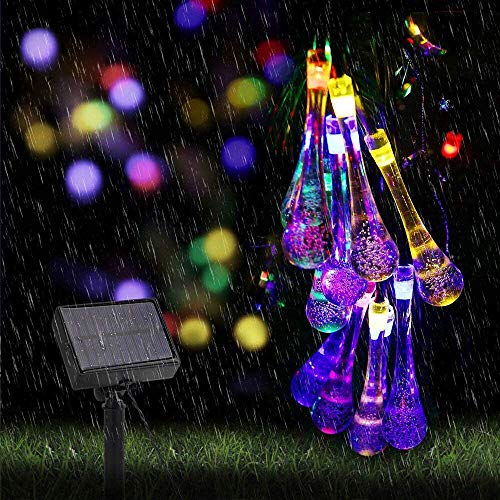 Goodia 20 LED luces carámbano gotas de agua solares Jardín hadas de la secuencia de las luces / 4,8 metros impermeables luces decorativas LED para al aire libre, jardín, patio, Navidad, Árbol de navidad, celebración de días festivos (Multicolor)
