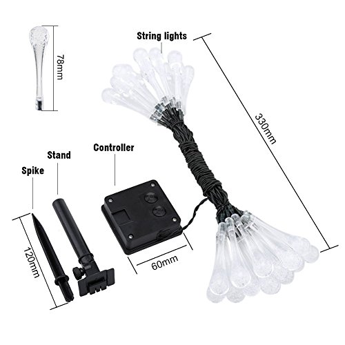 Goodia 20 LED luces carámbano gotas de agua solares Jardín hadas de la secuencia de las luces / 4,8 metros impermeables luces decorativas LED para al aire libre, jardín, patio, Navidad, Árbol de navidad, celebración de días festivos (Multicolor)