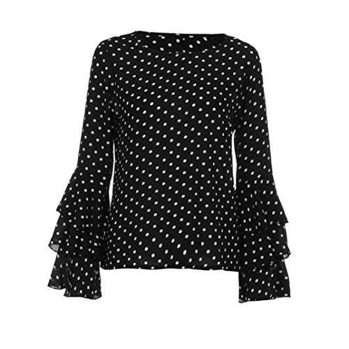 Goodsatar Moda De Las Mujeres Manga de Campana Camisa Suelta del Lunar Señoras Casual Blusa Tops (M, Negro)