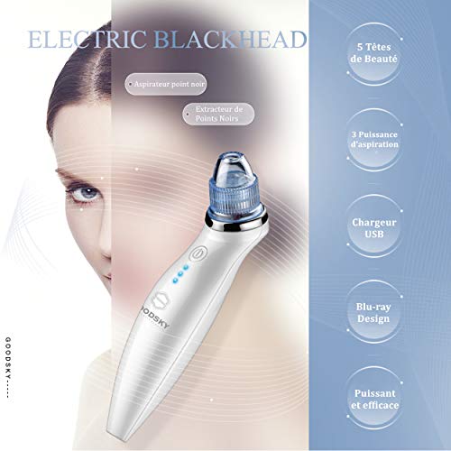 GOODSKY - Extractor puntos negros, extracción multifuncional, portátil dispositivo de belleza de aspiración, facial limpiador de nariz, 5 cabezales intercambiables
