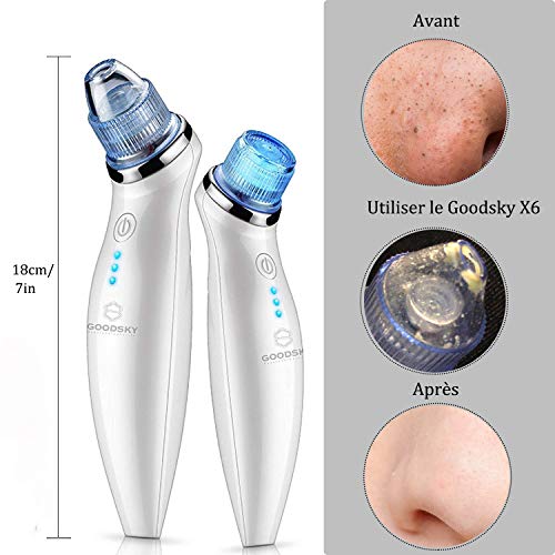 GOODSKY - Extractor puntos negros, extracción multifuncional, portátil dispositivo de belleza de aspiración, facial limpiador de nariz, 5 cabezales intercambiables