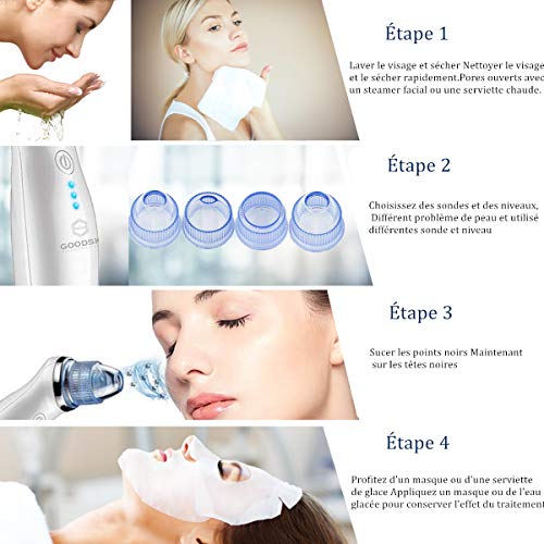 GOODSKY - Extractor puntos negros, extracción multifuncional, portátil dispositivo de belleza de aspiración, facial limpiador de nariz, 5 cabezales intercambiables