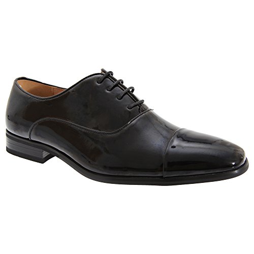 Goor - Zapato de Charol con Cordones Modelo Oxford Cap Pleated - Vestir/Boda (43 EUR/Negro Charol)