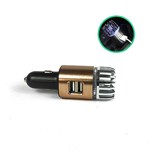 Goozy 3 en 1 Purificador de Aire de Coche con Alta Tecnología Ionizante x2 Puertos USB, Elimina Mal Olor, Polvo y Humo con Luz Indicadora 12V Color Bronce