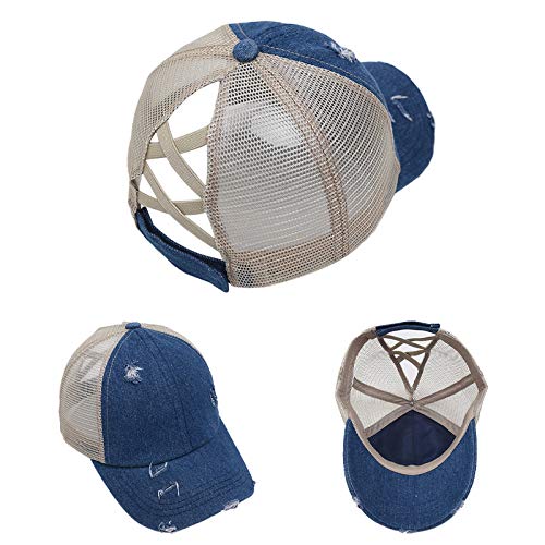 Gorra de béisbol con Cola de Caballo Cruzada Rasgada Gorra de protección Solar de protección Solar al Aire Libre Americana para Mujeres