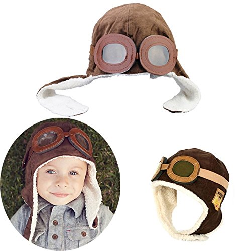 Gorro de aviador para bebés niños, cálido, diseño con de gafas de protección marrón marrón