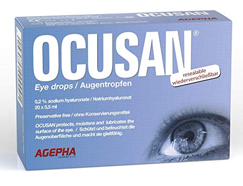 Gotas para los ojos Ocusan® | Lágrimas artificiales para ojos secos | Apto para lentes de contacto | Completamente sin conservantes | Ácido hialurónico