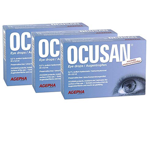 Gotas para los ojos Ocusan® | Lágrimas artificiales para ojos secos | Apto para lentes de contacto | Completamente sin conservantes | Ácido hialurónico