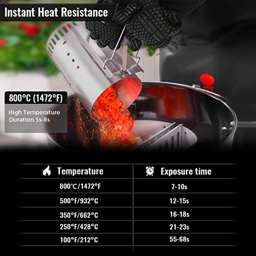 GothicBride Guantes de Barbacoa,Guantes para Horno,Guantes de Cocina,Oven Gloves Resistencia Térmica hasta 800°C,Certificación EN407 de protección contra Alta Temperatura (1 Par Negro)