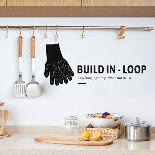 GothicBride Guantes de Barbacoa,Guantes para Horno,Guantes de Cocina,Oven Gloves Resistencia Térmica hasta 800°C,Certificación EN407 de protección contra Alta Temperatura (1 Par Negro)