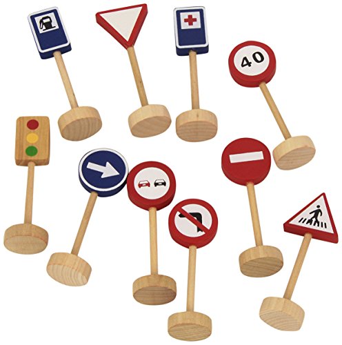 Goula- Bag of Traffic Signs Juguete, Negro, Azul, Rojo, Color Blanco, Madera (Diset 50211)
