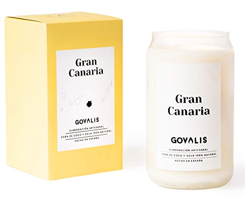 GOVALIS Vela Gran Canaria | Perfumadas y Aromáticas | Cera de Soja & Coco 100% Natural – Velas Recuerdos Relajación Decorativas Yoga Grandes Blancas Cumpleaños Regalos Originales – 70-90 h – 390 g