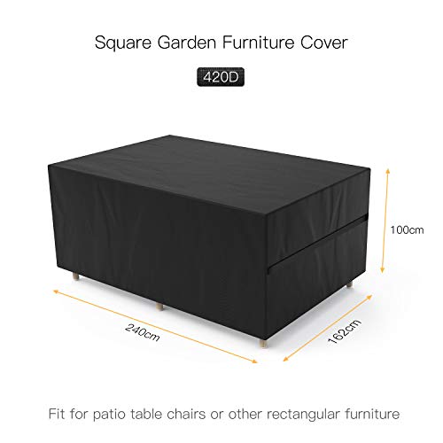 Govvay Cubierta de Muebles de Jardín Funda Protectora para Muebles Impermeable Anti-UV 420D Oxford Protección Exterior Muebles de Jardín Sofá,Mesa,Silla Negro(242x162x100cm)