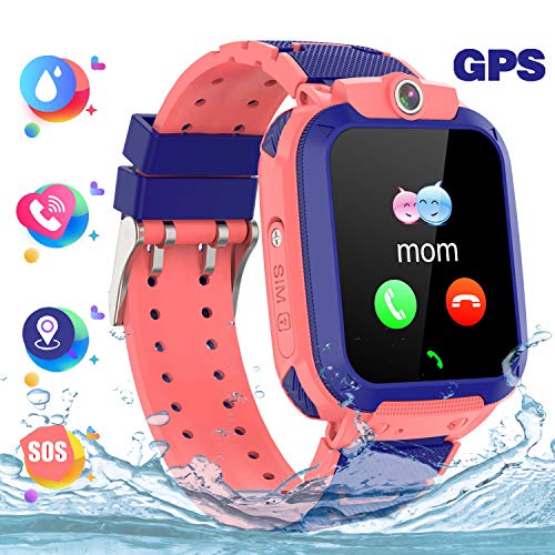 GPS Reloj Smartwatch para niños, impermeable GPS Rastreador Reloj anti-perdida de teléfonos inteligentes SOS, llamada bidireccional juegos matemáticas - regalo para para Niños Niña 3-12 Años, PINK