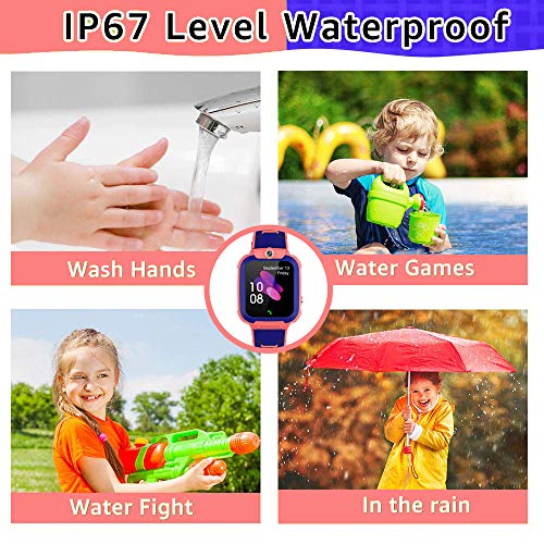 GPS Reloj Smartwatch para niños, impermeable GPS Rastreador Reloj anti-perdida de teléfonos inteligentes SOS, llamada bidireccional juegos matemáticas - regalo para para Niños Niña 3-12 Años, PINK