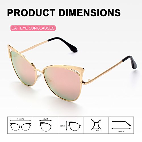 GQUEEN Ojos De Gato Espejo Gafas de Sol MT3 para Mujer B Dorado Rosa Grande