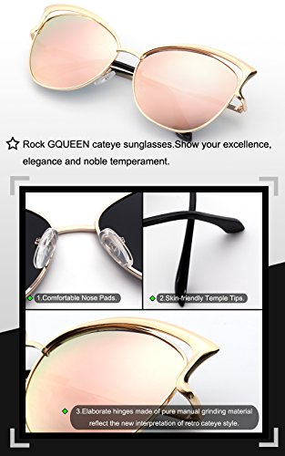 GQUEEN Ojos De Gato Espejo Gafas de Sol MT3 para Mujer B Dorado Rosa Grande