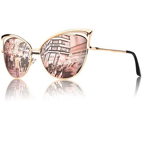 GQUEEN Ojos De Gato Espejo Gafas de Sol MT3 para Mujer B Dorado Rosa Grande