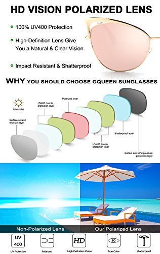 GQUEEN Ojos De Gato Espejo Gafas de Sol MT3 para Mujer B Dorado Rosa Grande