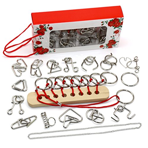 Gracelaza 16 Piezas Juguetes Mágicos de Alambre de Metal Set - 3D Rompecabezas Brain Teaser Puzzle - IQ Inteligencia Juguete Educativo - Juego Niños y Adolescentes