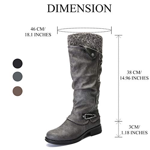 gracosy Botas de Mujer Otoño Invierno 2020 Tacon Bajo Zapatos Largas Botas Forrado de Piel Antideslizante Cómodo Cremallera Hebilla,Negro Marrón Gris
