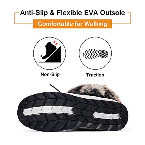 gracosy Botas Nieve Mujer de Piel Invierno Antideslizante Plataforma Zapatos Calentar Cremallera Botines Cordones Casuales Media Lluvia Botas Negro