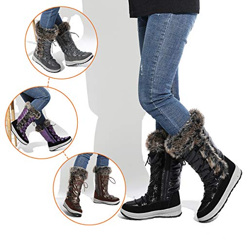 gracosy Botas Nieve Mujer de Piel Invierno Antideslizante Plataforma Zapatos Calentar Cremallera Botines Cordones Casuales Media Lluvia Botas Negro