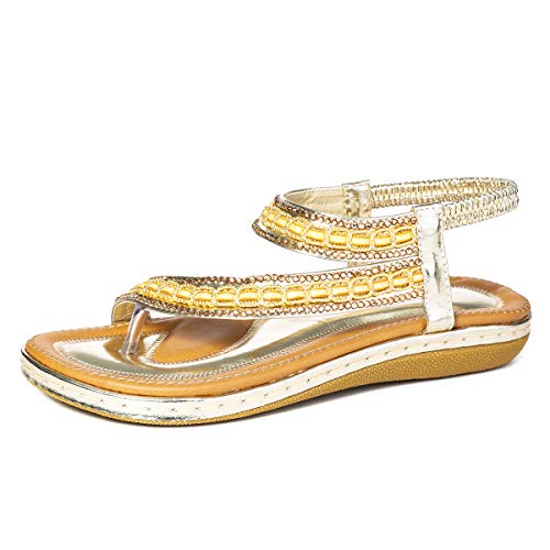 gracosy Sandalias Planas Verano Mujer Estilo Bohemia Zapatos para Mujer de Dedo Sandalias Talla Grande Cinta Elástica Casuales de Playa Chanclas Romanas de Mujer 2020 Rhinestone de Moda