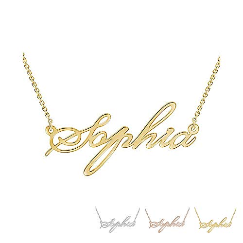 Grand Made Name Necklace Collar para mujer con nombre 925 joyería de plata esterlina para madre hermana Regalo personalizado de San Valentín (Gold, Plata)