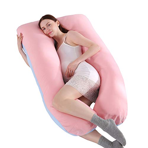 Grandma Shark Almohada de Maternidad de algodón en Forma de U y Almohada de Maternidad con (Rosa 155cm)