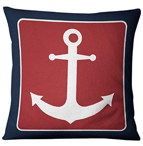 Granty Azul Ancla Marinero náutica cojín Cubierta, Estilo Marino Lino Almohada Caso hogar Tela sofá Mediterráneo Funda de cojín 45 * 45CM, Juego de 5