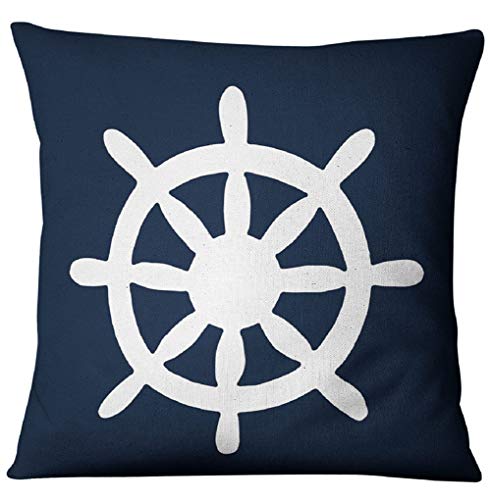 Granty Azul Ancla Marinero náutica cojín Cubierta, Estilo Marino Lino Almohada Caso hogar Tela sofá Mediterráneo Funda de cojín 45 * 45CM, Juego de 5