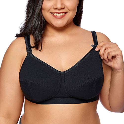 Gratlin - Sujetador de Lactancia de Copa Completa Algodón sin Aros para Mujer Negro 100F