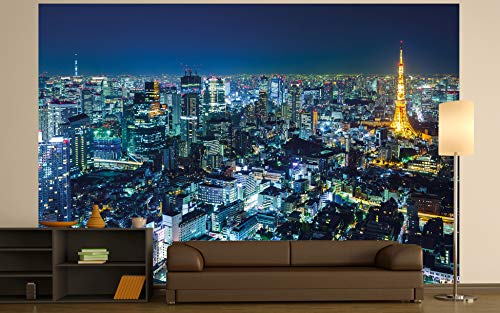 GREAT ART Foto Mural de Tokyo Skyline por la Noche 336 x 238 cm - Papel Pintado 8 Piezas incluye Pasta para pegar