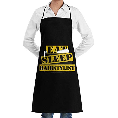 Green Apron Eat Sleep Hairstylist Menâ€s Womenâ€s Unisex Bar Kitchen Long Aprons Sleeveless Overalls Portable with Pocket for Cooking,Baking,Crafting,Gardening,BBQ