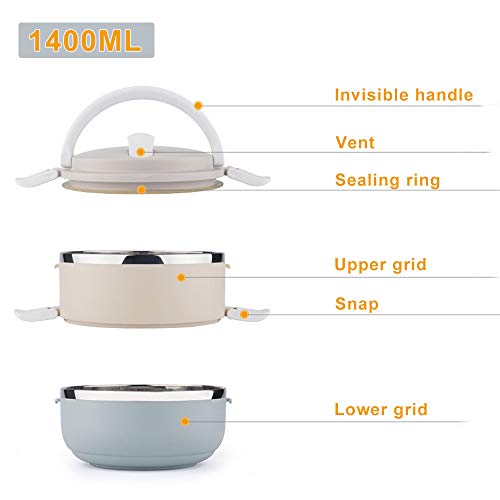 Gresunny lonchera de acero inoxidable 2 capas fiambrera hermetica térmicas cajas bento lunch box térmicas a prueba de fugas contenedor portátil alimentos para oficinas colegio 1.4L