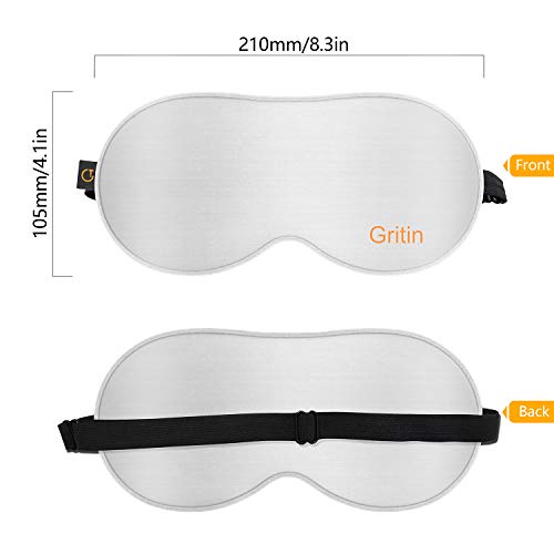 Gritin Antifaz para Dormir, 100% Anti-Luz Opaco Cómoda Agradable para la Piel Tela de Seda Natural Puro y Puros de Algodón Relleno Antifaces Máscara(Gris)