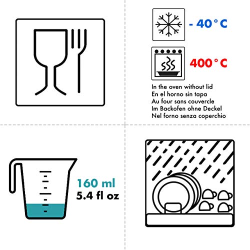 GRIZZLY Recipientes de vidrio para almacenamiento de alimentos para bebés - Mini platos a prueba de horno con tapas - Cuadrado de 6 x 160 ml - Hermético al aire y a los líquidos
