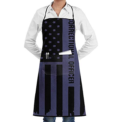 Groefod Delantal con peto para mujer Hombre Chef de línea fina de plata Correccional Oficial Delantal de cocina duradero con 2 bolsillos