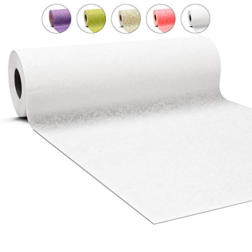 GRUBly Camino de Mesa Boda Blanca | Calidad AIRLAID | Decoración Dorada en Papel gofrado | Mesa Boda Cumpleaños Bautizo Compromiso Celebración Fiesta de Empresa Comunión Confirmación | 30 cm x 20 m