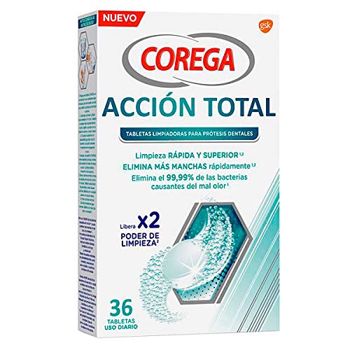 GSK Corega Acción Total Tabletas Limpiadoras Para Protésis Dentales, 26Uds+REGALO 10Uds