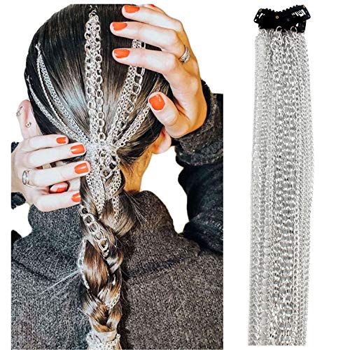 GSYYSZD Cadena de Cabello Largo, Extensiones Multicadena Cadena de Plata Punk Hip-Hop Cola de Caballo Borla Fiesta Tocado de Moda Metal No se desvanece Diadema para niñas Clip para el Cabello Perla