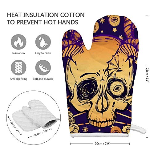 Guantes de aislamiento Wenxiupin Peonía, ojos, cuernos, calaveras y misticismo profesionales resistentes al calor, incluye guantes aislados y almohadillas cuadradas aisladas.