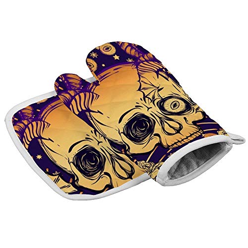 Guantes de aislamiento Wenxiupin Peonía, ojos, cuernos, calaveras y misticismo profesionales resistentes al calor, incluye guantes aislados y almohadillas cuadradas aisladas.